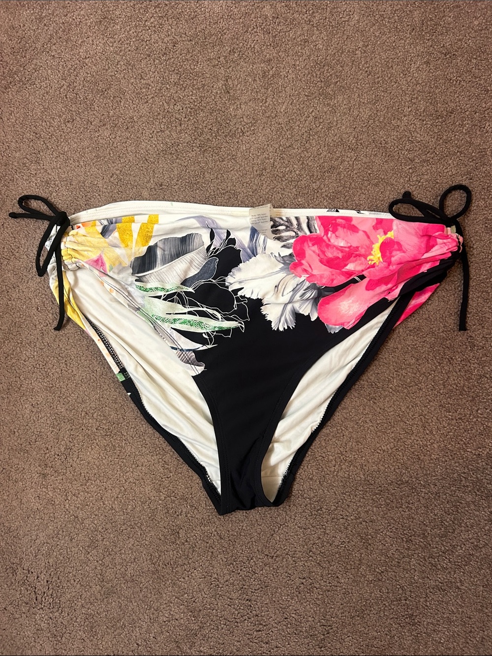 Women’s Black Floral Tie-Side Swim Bottom